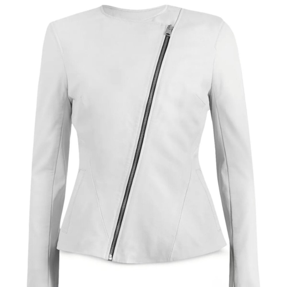 All Saints White Fawn Biker Jacket, US 00